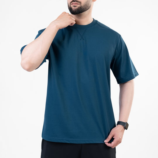 Teal Oversize T-Shirt with V-Notch in Contrast Detailing