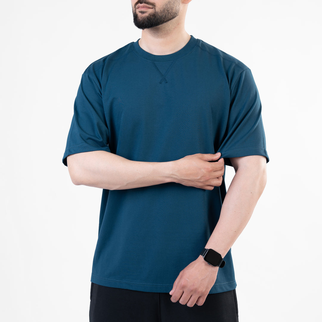 Teal Oversize T-Shirt with V-Notch in Contrast Detailing