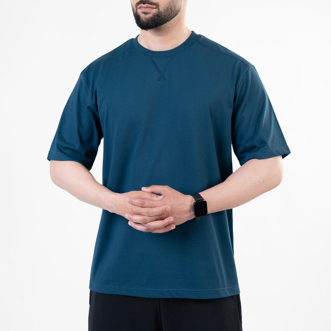 Teal Oversize T-Shirt with V-Notch in Contrast Detailing