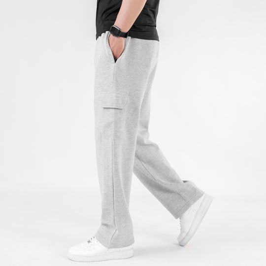 Heather Gray Interlock Wide Leg Cargo Trouser