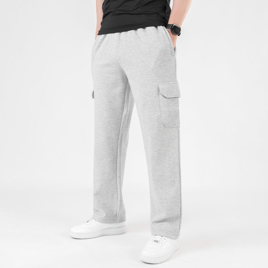 Heather Gray Interlock Wide Leg Cargo Trouser