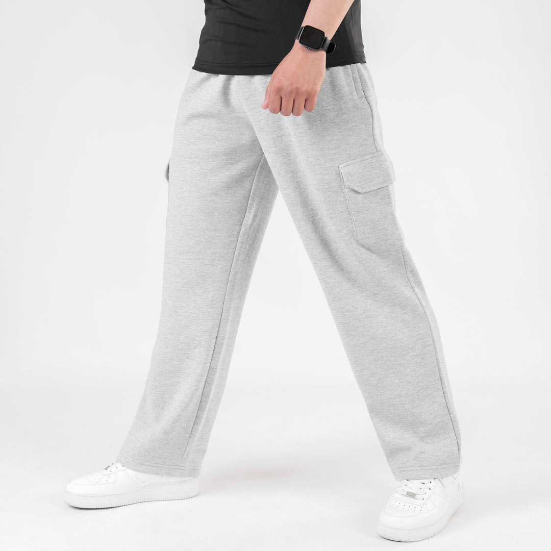 Heather Gray Interlock Wide Leg Cargo Trouser