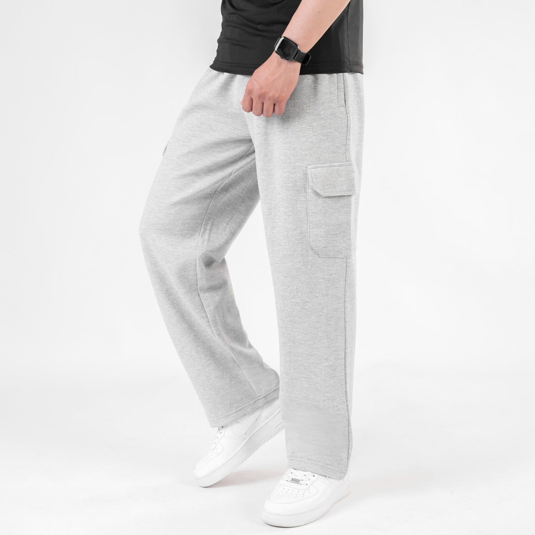 Heather Gray Interlock Wide Leg Cargo Trouser
