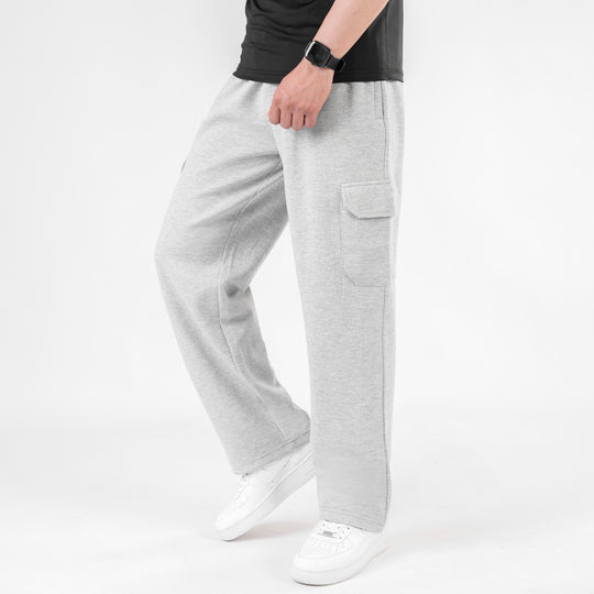 Heather Gray Interlock Wide Leg Cargo Trouser