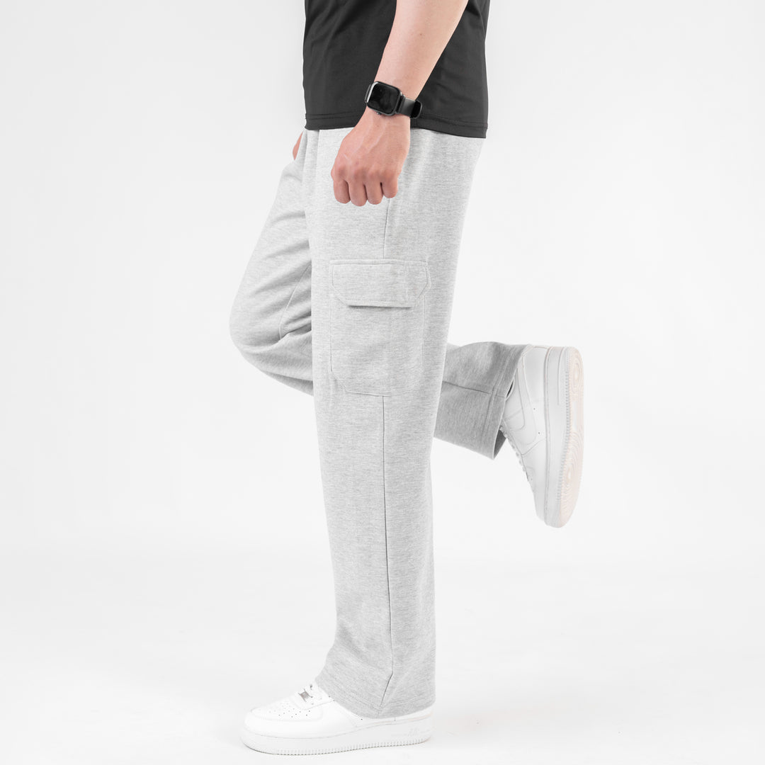 Heather Gray Interlock Wide Leg Cargo Trouser
