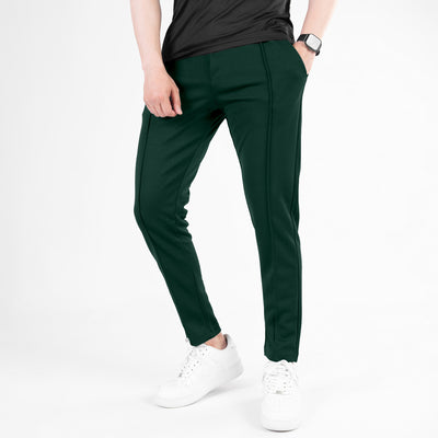 Dark Green Fitted Front Stitch Pants