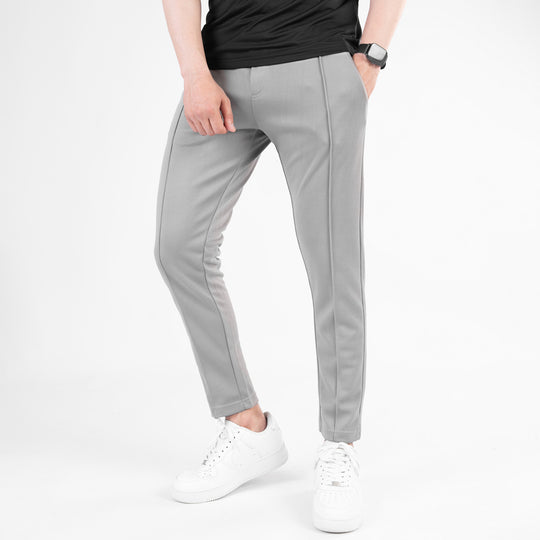 Silver Gray Fitted Front Stitch Pants