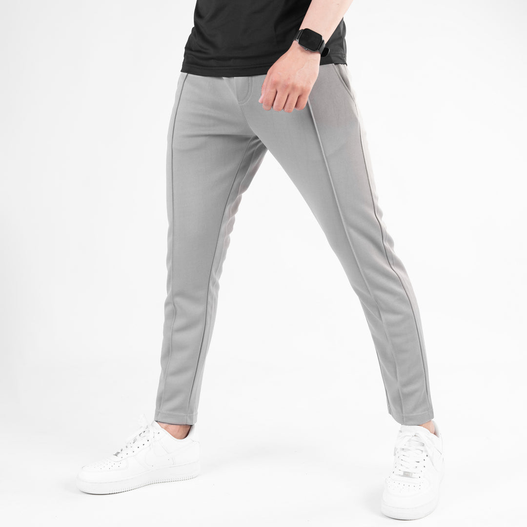 Silver Gray Fitted Front Stitch Pants