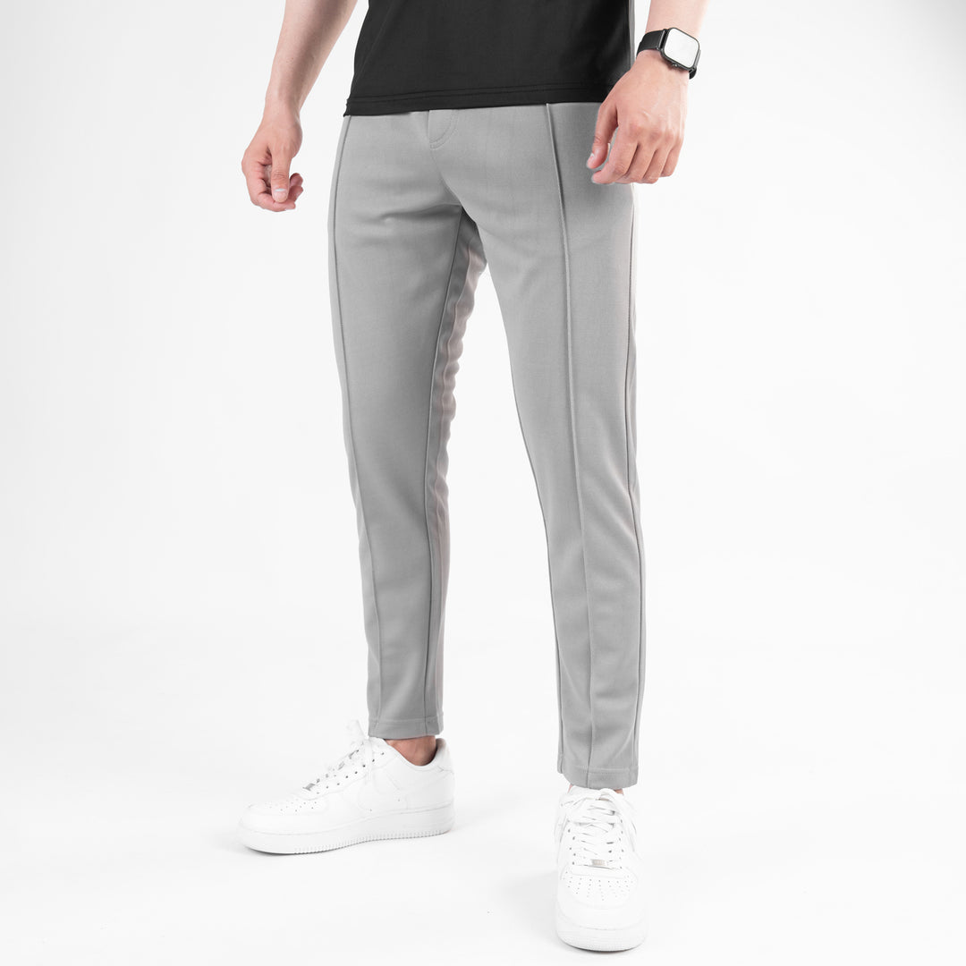 Silver Gray Fitted Front Stitch Pants