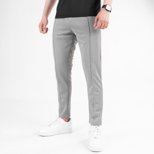 Silver Gray Fitted Front Stitch Pants