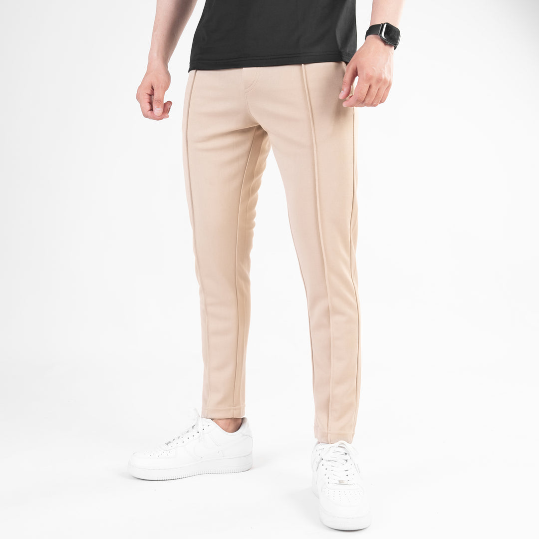 Beige Fitted Front Stitch Pants