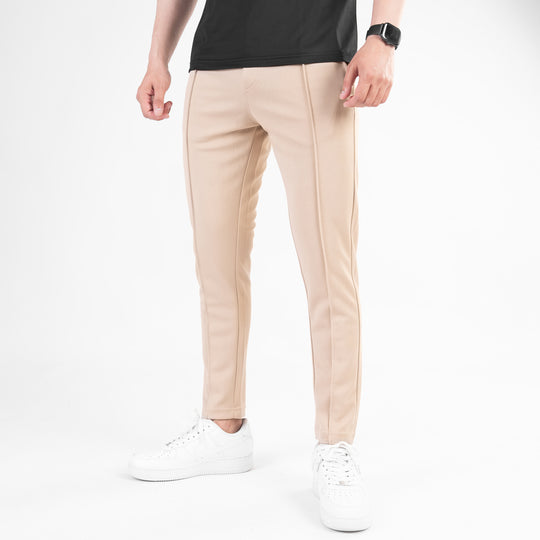 Beige Fitted Front Stitch Pants