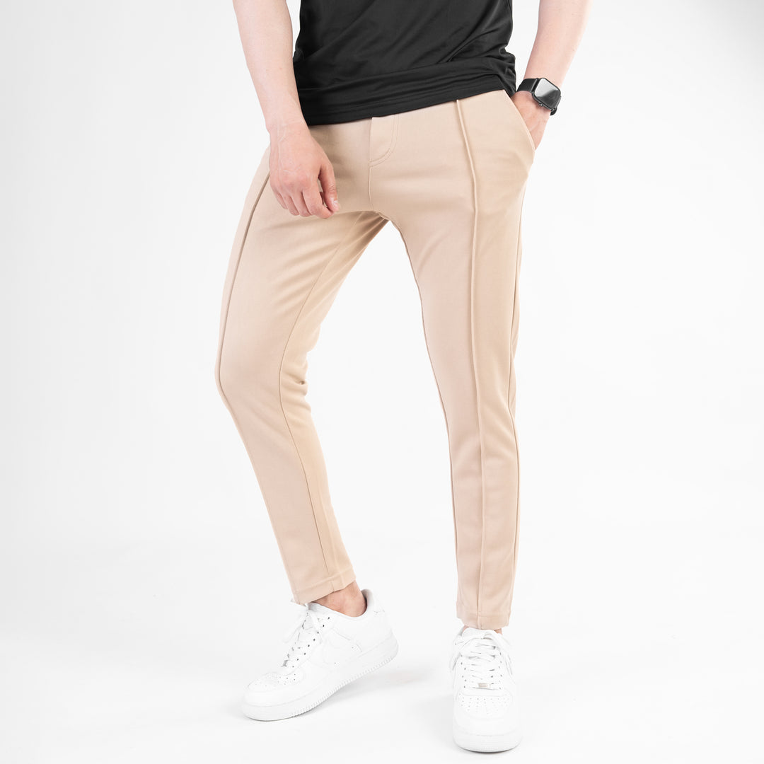 Beige Fitted Front Stitch Pants