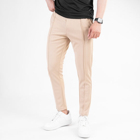 Beige Fitted Front Stitch Pants