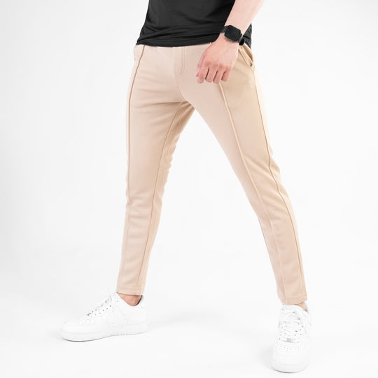 Beige Fitted Front Stitch Pants