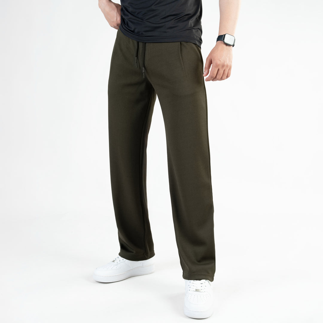 Olive Loose Fit Pleated Trousers