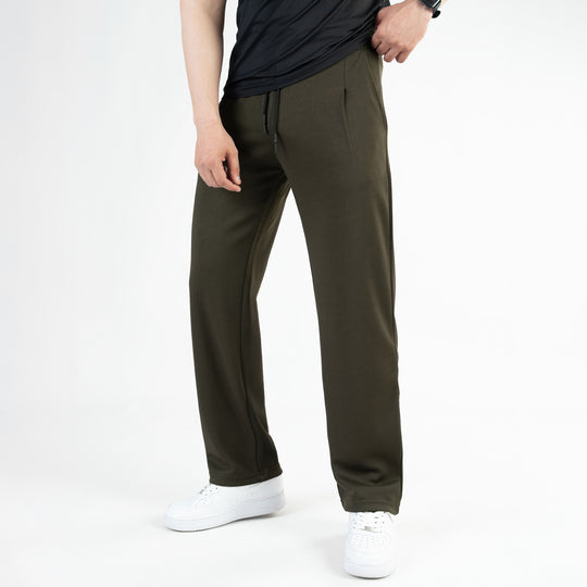 Olive Loose Fit Pleated Trousers