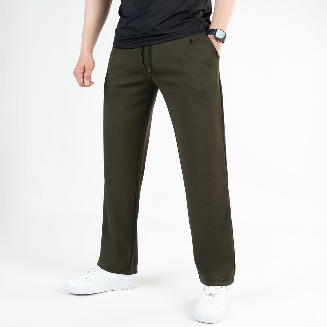 Olive Loose Fit Pleated Trousers