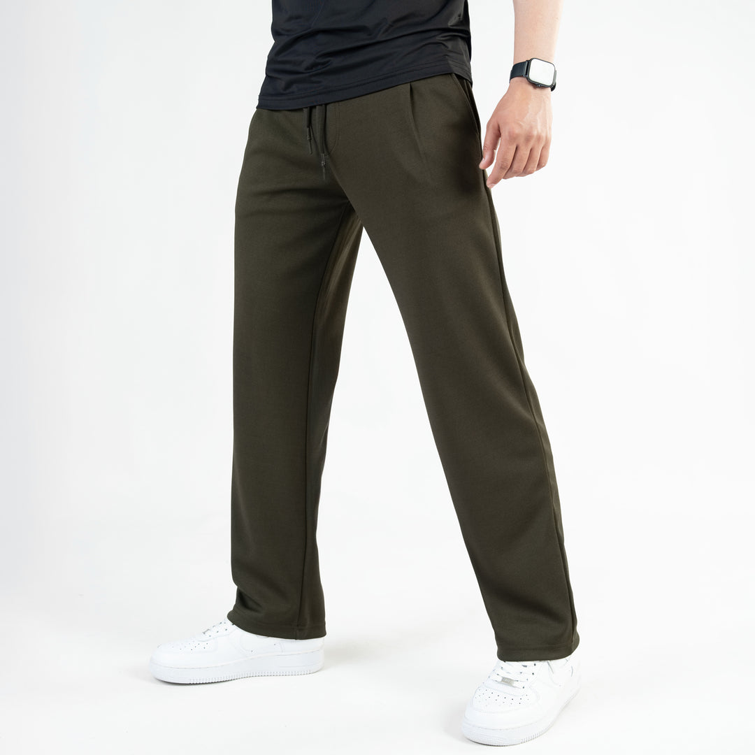 Olive Loose Fit Pleated Trousers