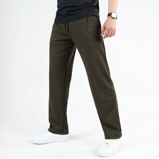 Olive Loose Fit Pleated Trousers