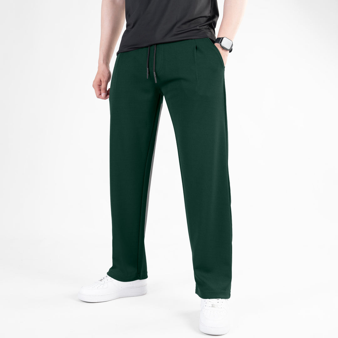 Dark Green Loose Fit Pleated Trousers