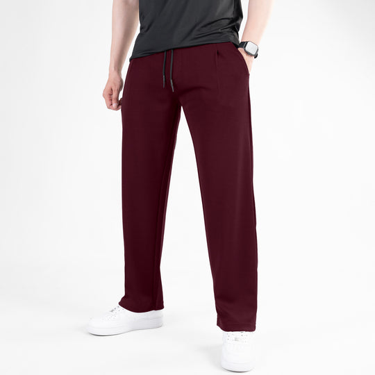 Maroon Loose Fit Pleated Trousers