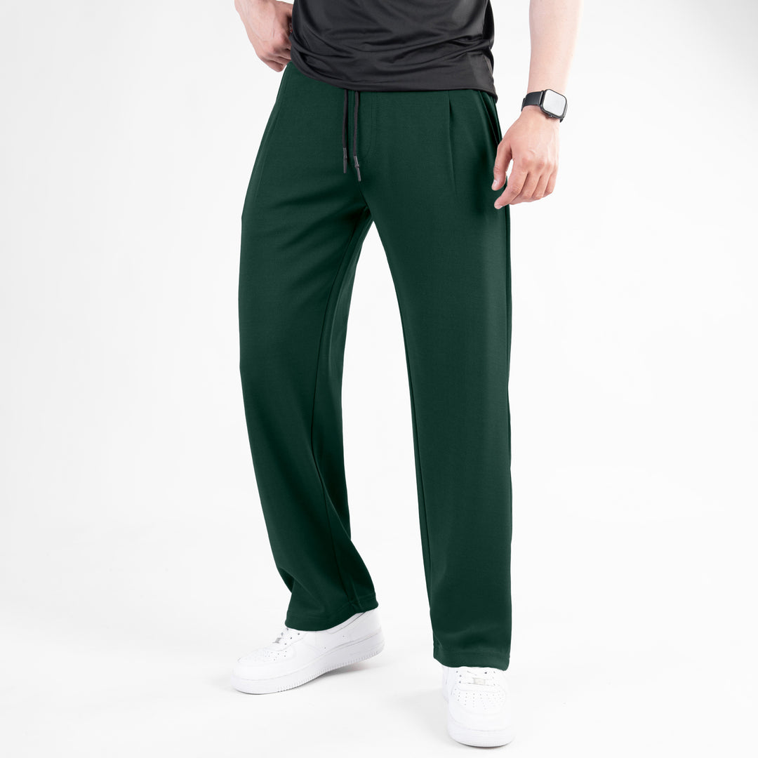 Dark Green Loose Fit Pleated Trousers