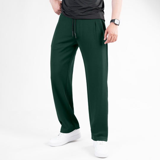 Dark Green Loose Fit Pleated Trousers