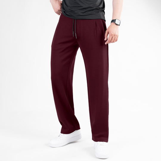 Maroon Loose Fit Pleated Trousers