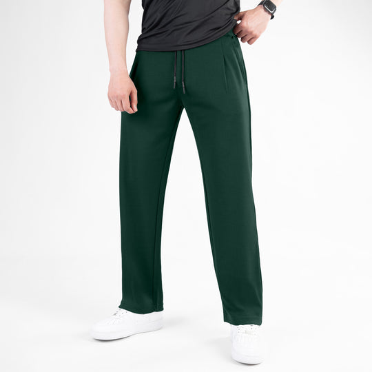 Dark Green Loose Fit Pleated Trousers