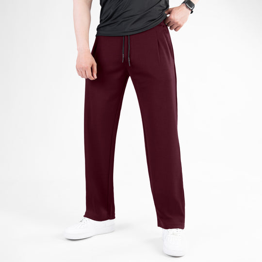 Maroon Loose Fit Pleated Trousers