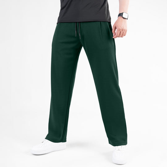 Dark Green Loose Fit Pleated Trousers
