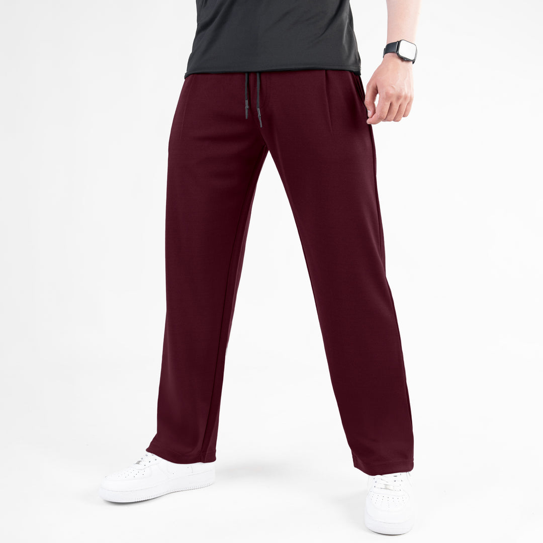 Maroon Loose Fit Pleated Trousers