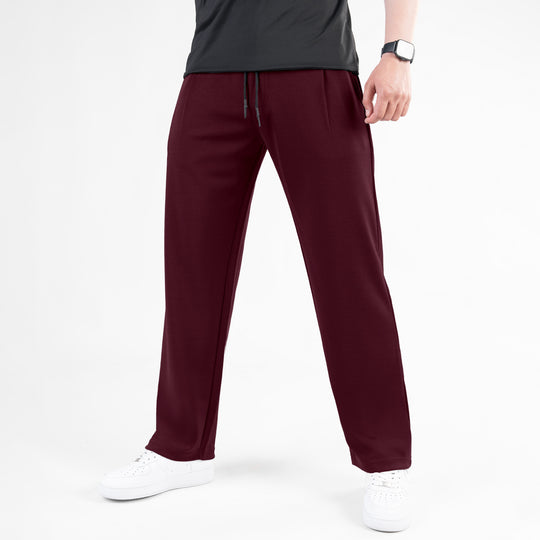 Maroon Loose Fit Pleated Trousers