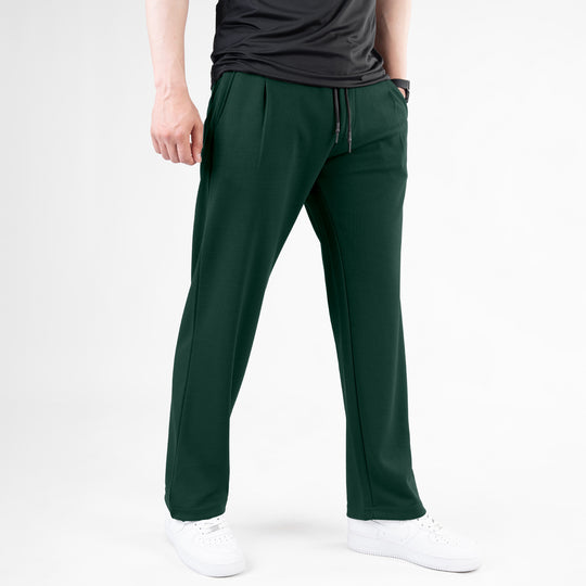 Dark Green Loose Fit Pleated Trousers