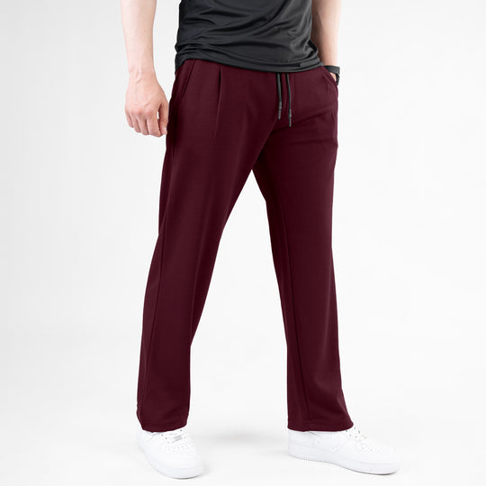 Maroon Loose Fit Pleated Trousers