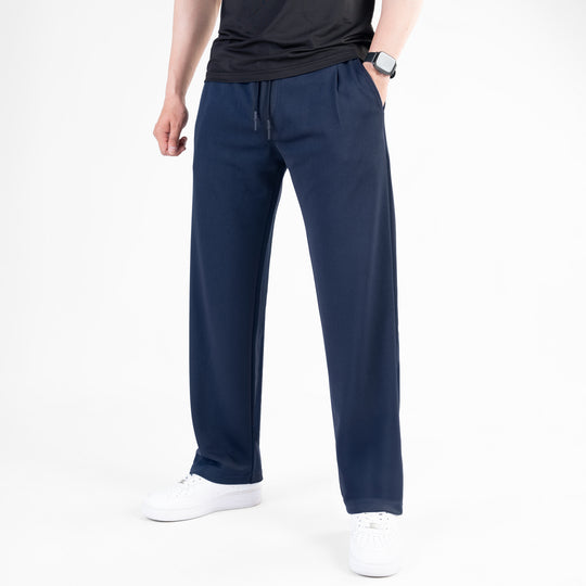 Navy Loose Fit Pleated Trousers