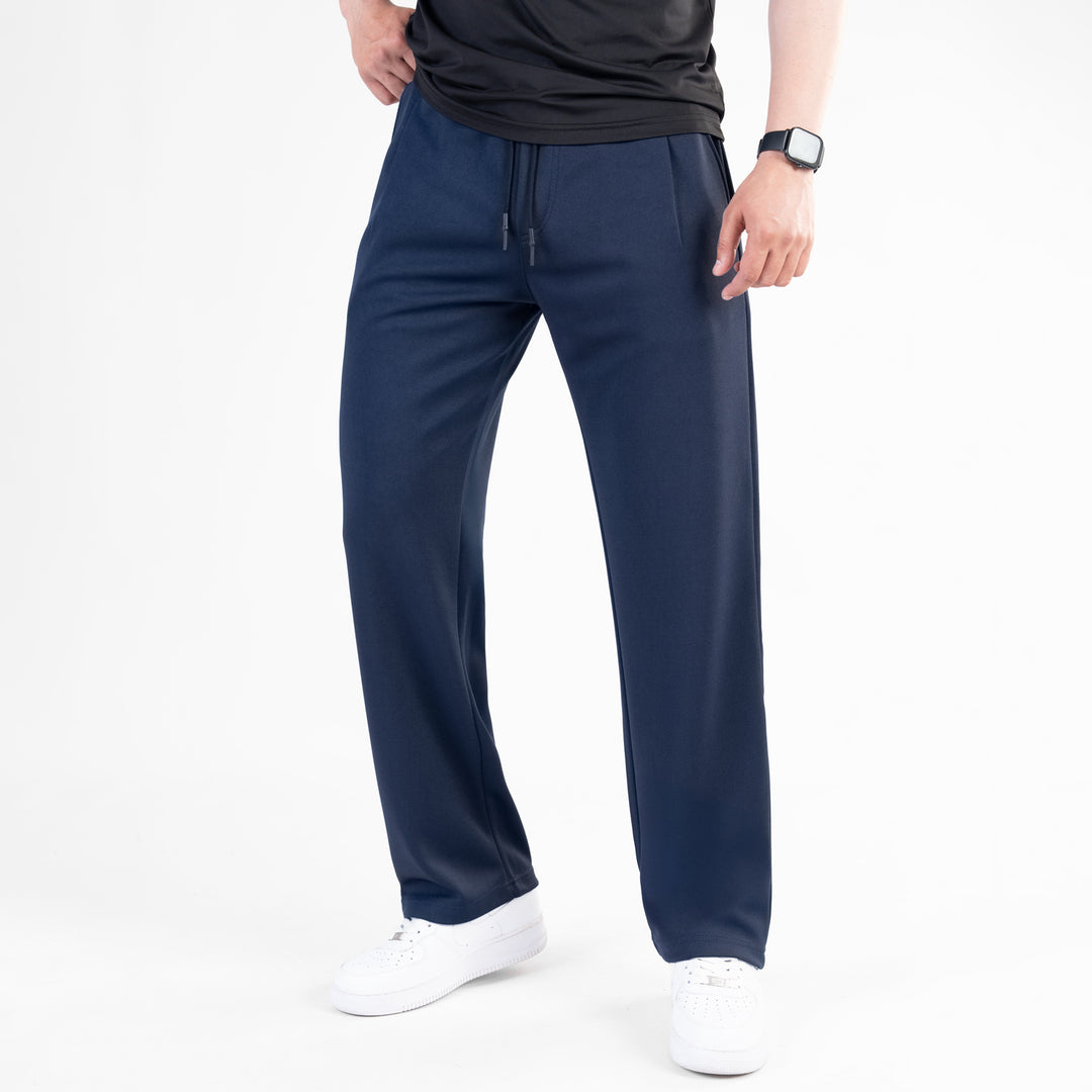 Navy Loose Fit Pleated Trousers