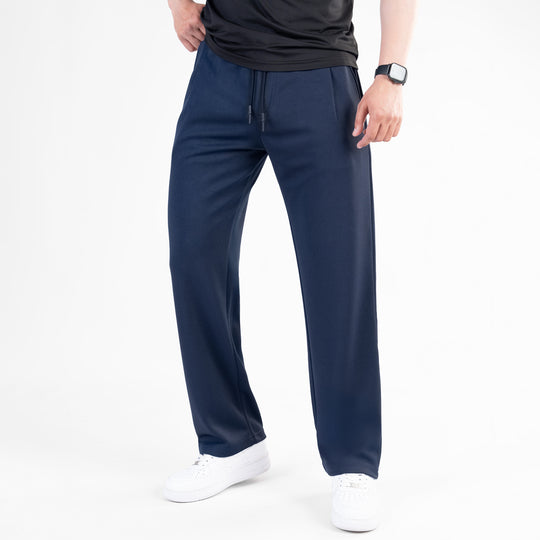 Navy Loose Fit Pleated Trousers