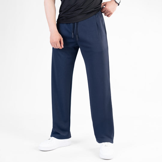 Navy Loose Fit Pleated Trousers