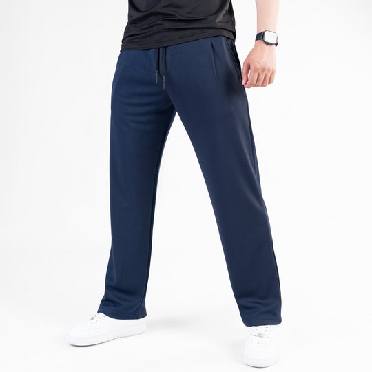 Navy Loose Fit Pleated Trousers