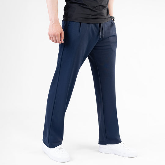 Navy Loose Fit Pleated Trousers