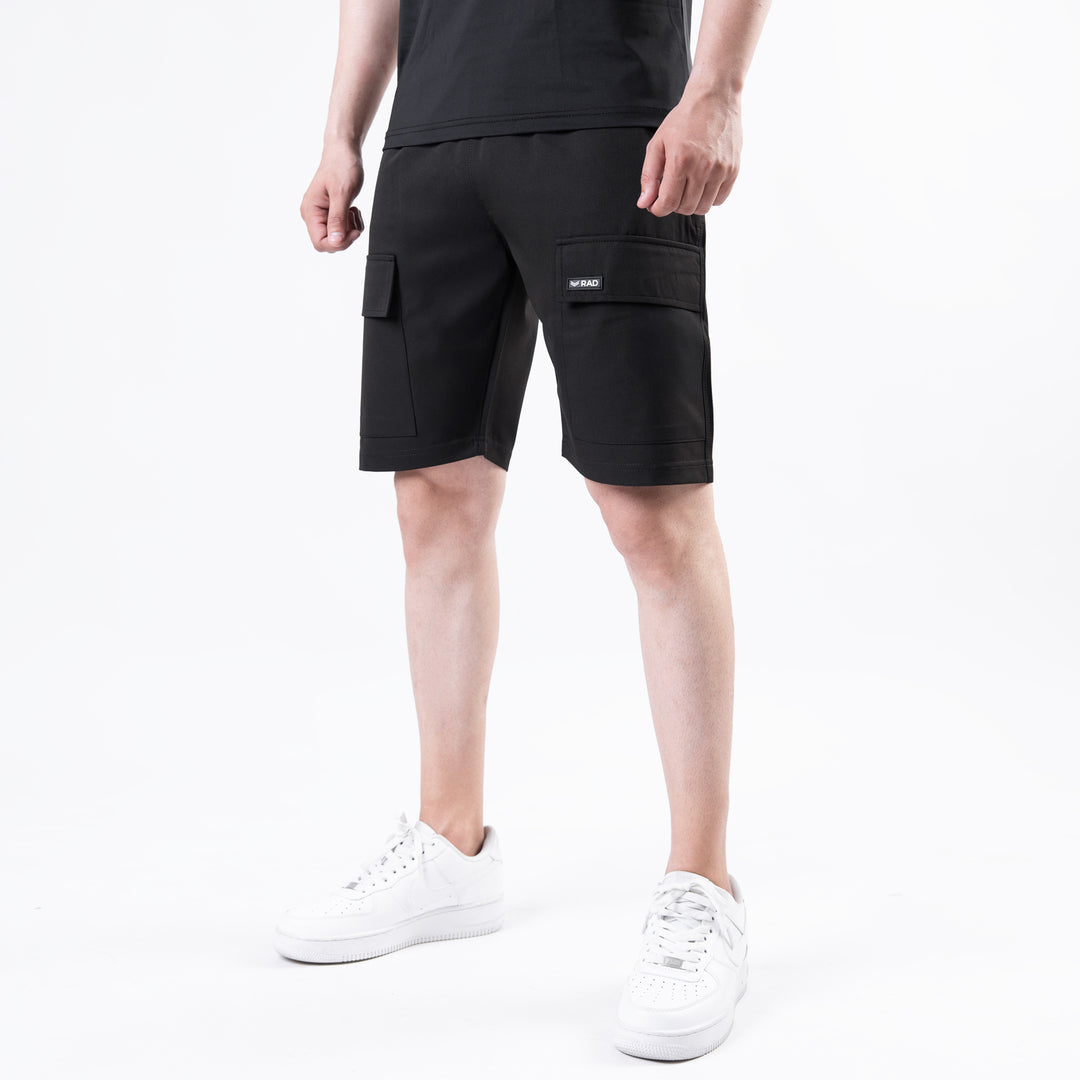 Black Baggy Fit Lycra Terry Cargo Shorts