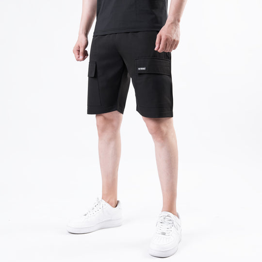 Black Baggy Fit Lycra Terry Cargo Shorts