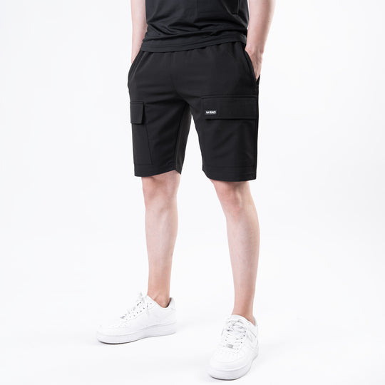 Black Baggy Fit Lycra Terry Cargo Shorts