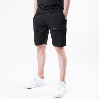 Black Baggy Fit Lycra Terry Cargo Shorts