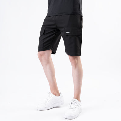 Black Baggy Fit Lycra Terry Cargo Shorts