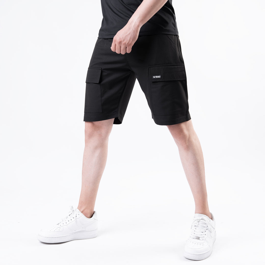 Black Baggy Fit Lycra Terry Cargo Shorts