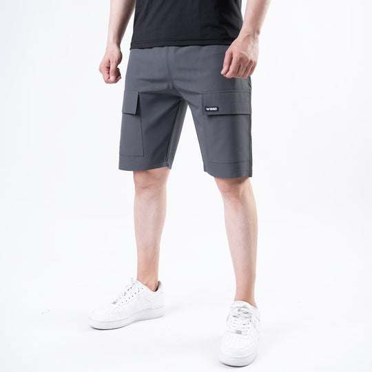 Smoke Gray Baggy Fit Lycra Terry Cargo Shorts