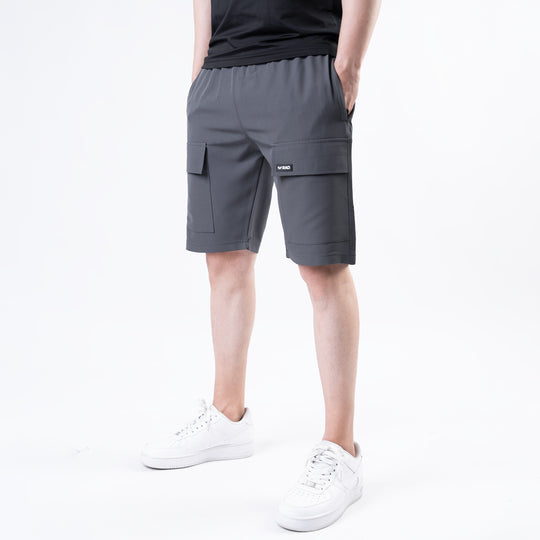 Smoke Gray Baggy Fit Lycra Terry Cargo Shorts